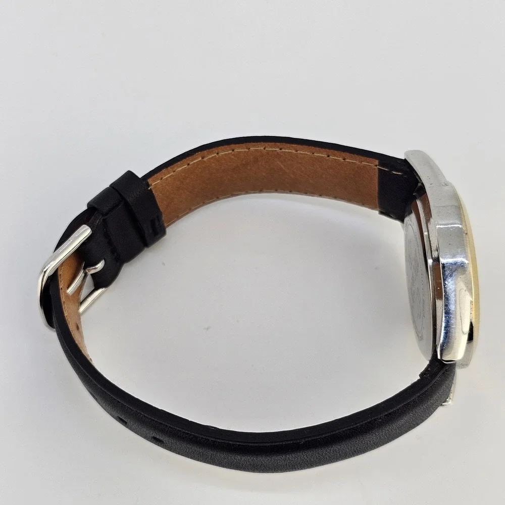 34MM Women Watch Mineral Crystal Cream Dial NEW Black Leather Bands NEW Battery‎